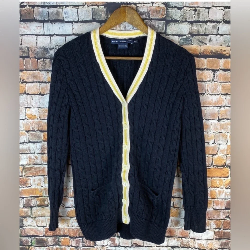 Ralph Lauren Sport Cardigan cable knit 100% cotton size XS Beige - Picture 1 of 5